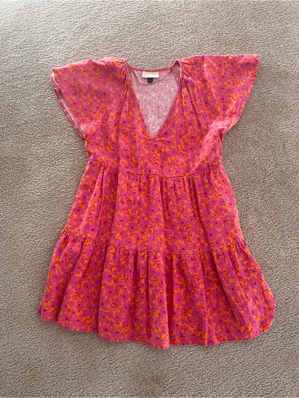 Pink & Orange Floral V-Neck Tiered Dress Universal Thread